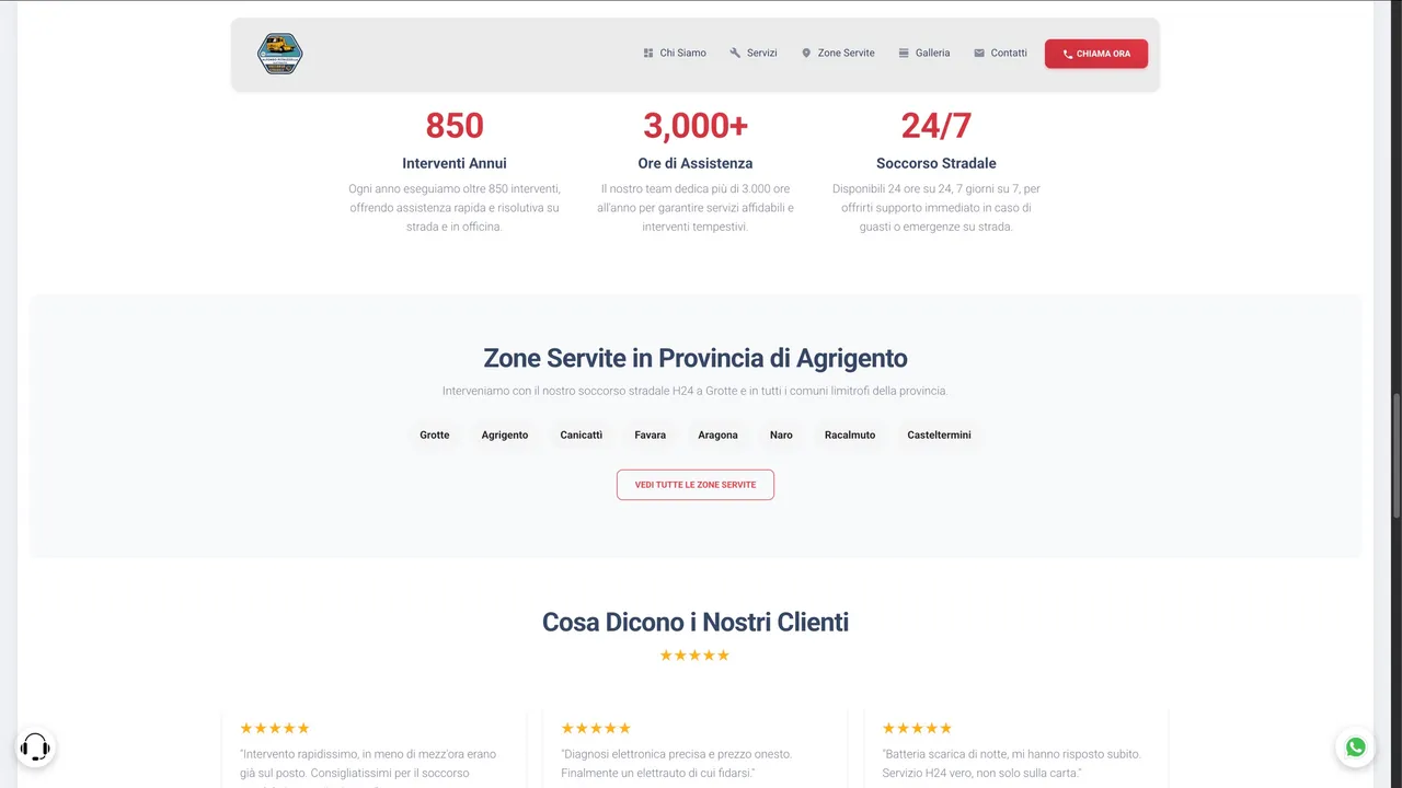 Sezione con i comuni serviti e le recensioni dei clienti