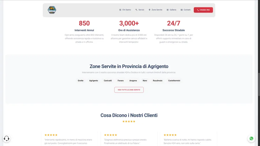 Sezione con i comuni serviti e le recensioni dei clienti